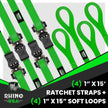 Rhino USA Medium Duty Ratchet Strap Tie-Down 4-Pack (Green)
