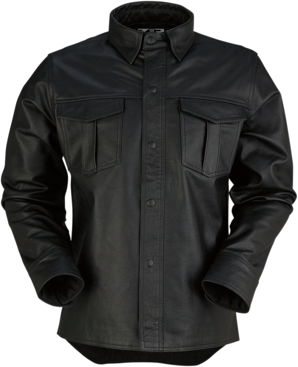 Black Z1R Motz leather shirt in small size, featuring street apparel style and detailed leather craftsmanship.