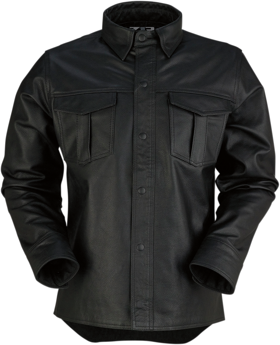 Black Z1R Motz leather shirt in small size, featuring street apparel style and detailed leather craftsmanship.