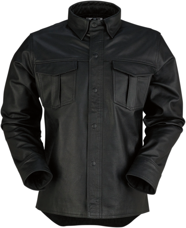 Black Z1R Motz leather shirt in small size, featuring street apparel style and detailed leather craftsmanship.