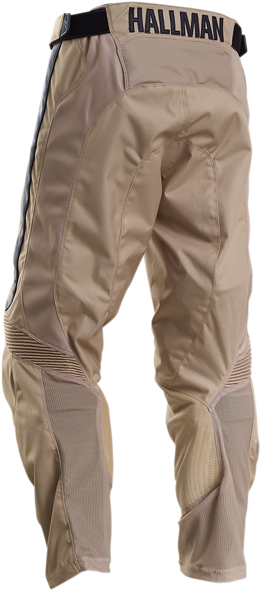 THOR Hallman Legend offroad ATV pants in tan, US size 32, featuring durable fabric and reinforced knee areas.