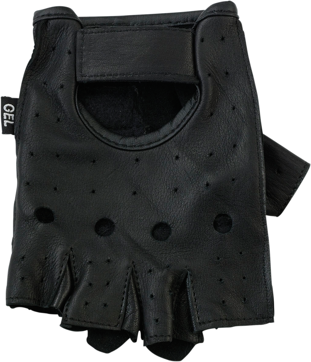 Black Z1R 243 Half Gloves in Small size, showing padded palm and open finger design for motorcycle riding comfort.