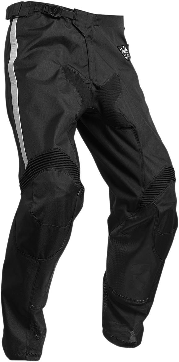 Black THOR Hallman Legend offroad ATV pants with reinforced knees and adjustable waist for durability and comfort.