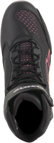 Black, yellow, and pink Alpinestars Stella Faster-3 Rideknit shoes in US 11.5 / EU 44, showcasing breathable rideknit material and sporty design.