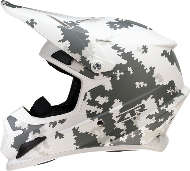 Z1R Rise snow helmet in Digi Camo design, white and gray, full face modular helmet for snow sports, large size.