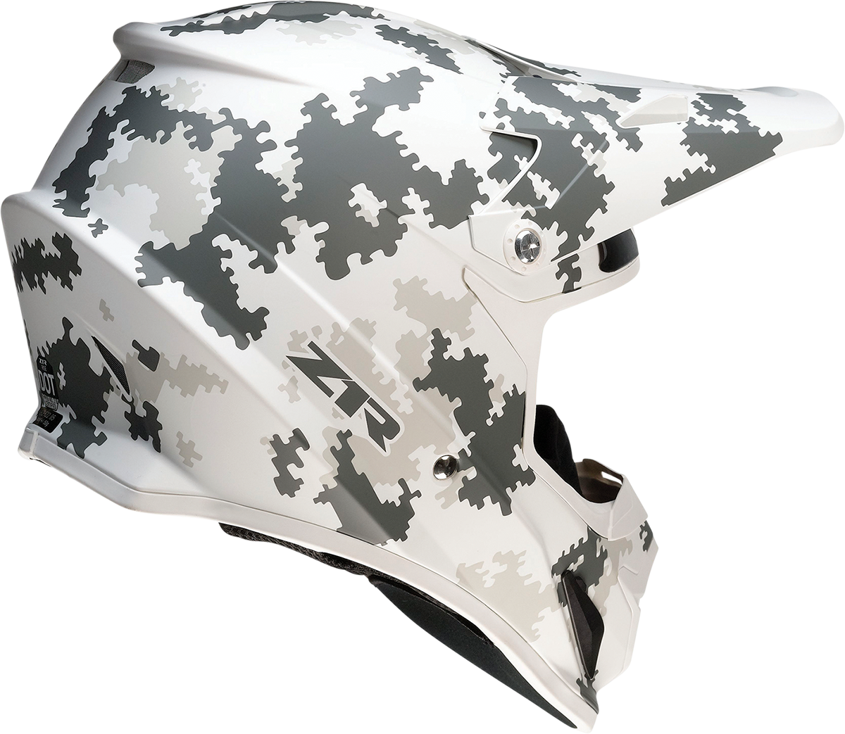 Z1R Rise Digi Camo snow full face modular helmet in white and gray, large size, with sleek design and venting features.