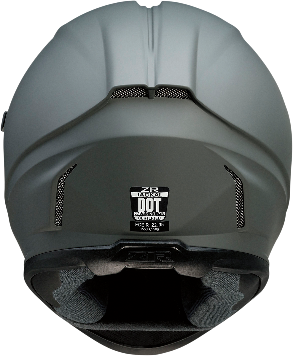 Z1R Jackal street full face helmet in primer gray with smoke visor, adult XS size, showcasing the helmet's sleek design and fit.