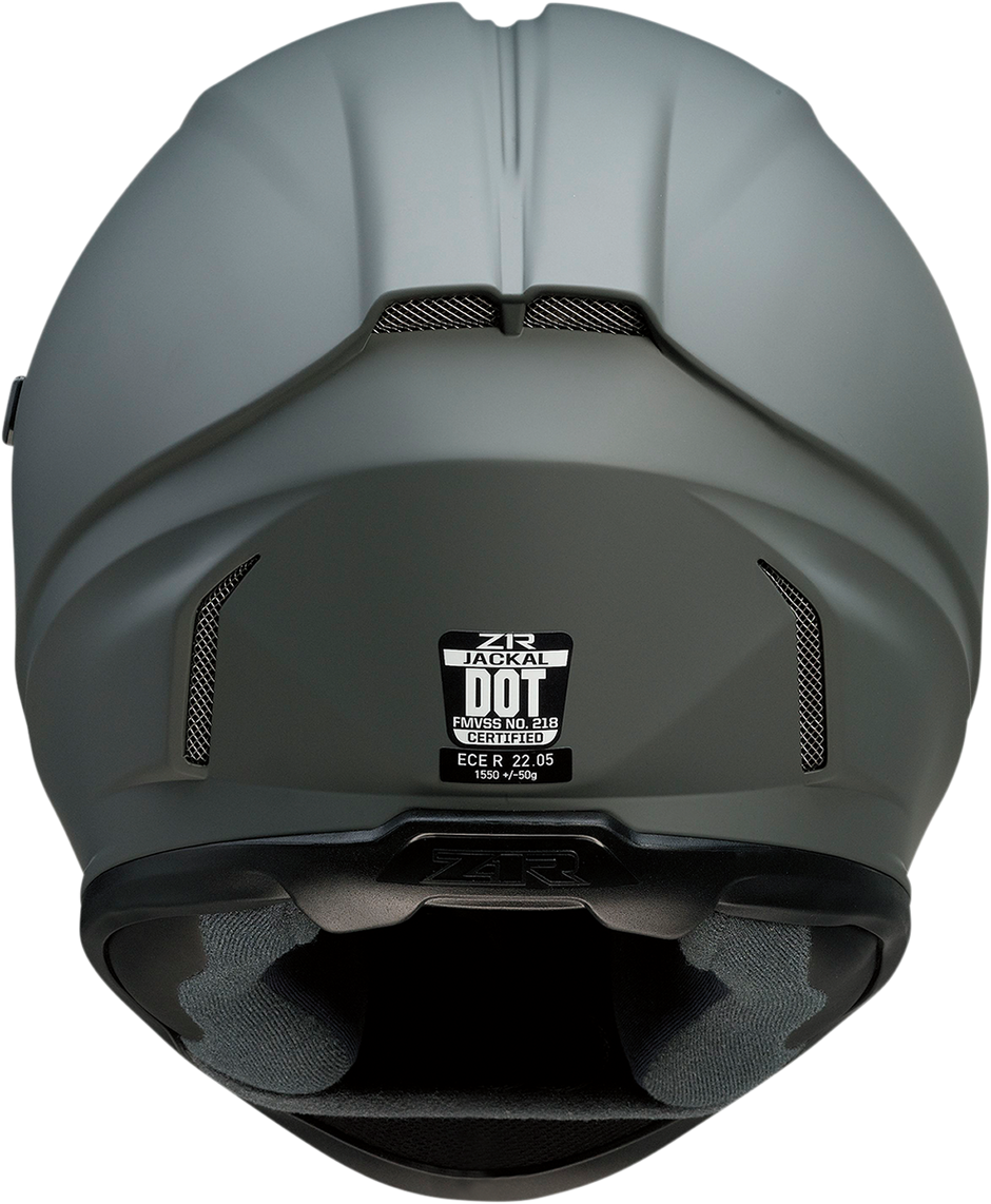 Z1R Jackal street full face helmet in primer gray with smoke visor, adult XS size, showcasing the helmet's sleek design and fit.