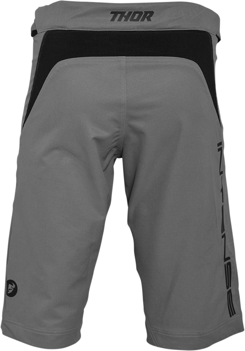 Gray THOR Intense Assist cycling shorts with padded design, US size 28, designed for comfort and performance.