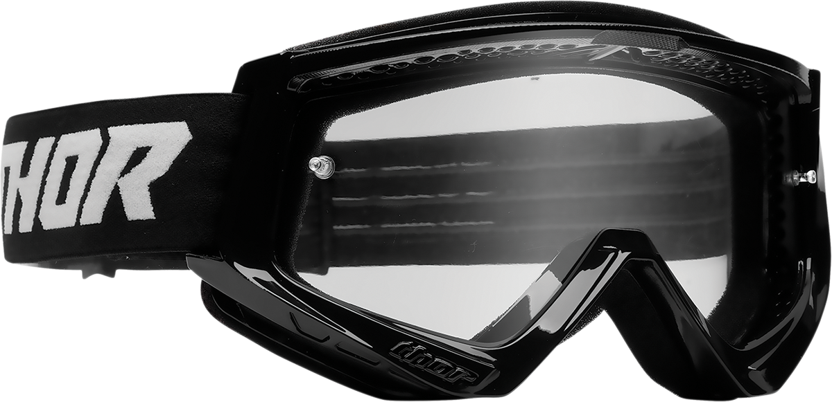 THOR Racer Combat Goggle in black and white with clear lens, designed for racing and extreme sports eyewear.