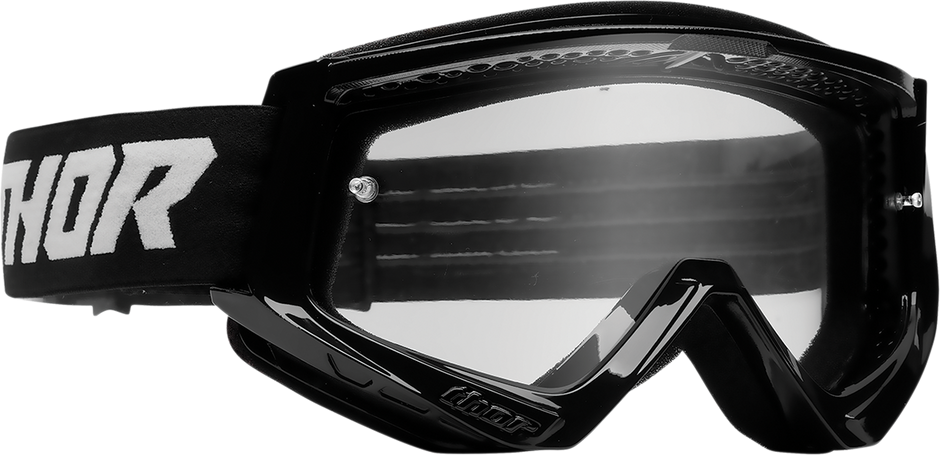 THOR Racer Combat Goggle in black and white with clear lens, designed for racing and extreme sports eyewear.