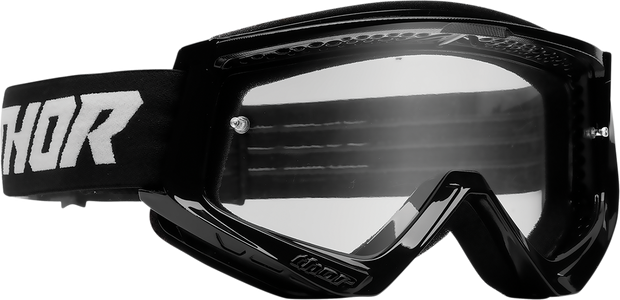 THOR Racer Combat Goggle in black and white with clear lens, designed for racing and extreme sports eyewear.
