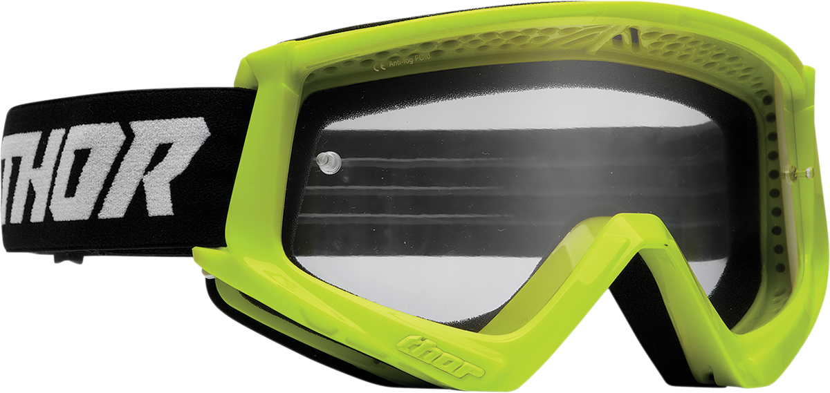 THOR Youth Combat Goggle Racer in Flo Acid and Black, lightweight protective eyewear for young athletes.