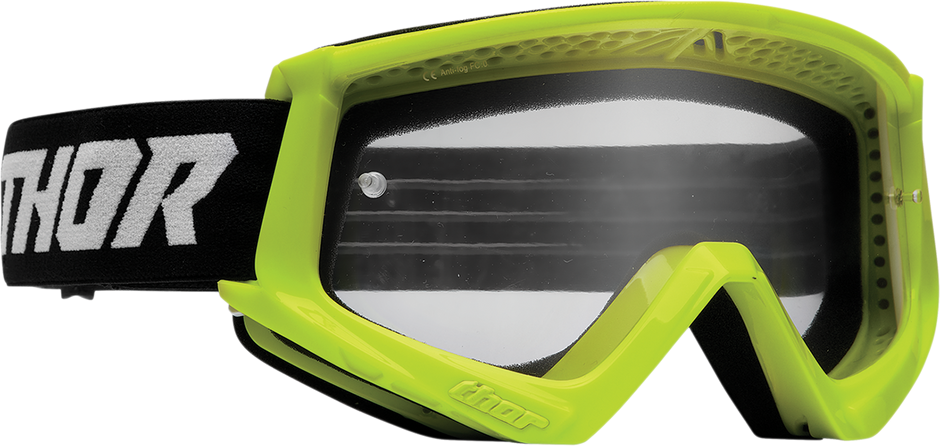 THOR Youth Combat Goggle Racer in Flo Acid and Black, lightweight protective eyewear for young athletes.