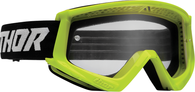THOR Youth Combat Goggle Racer in Flo Acid and Black, lightweight protective eyewear for young athletes.