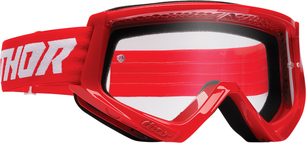 Red and white THOR Youth Combat Goggle Racer eyewear with a sleek design, suitable for young athletes and active sports.