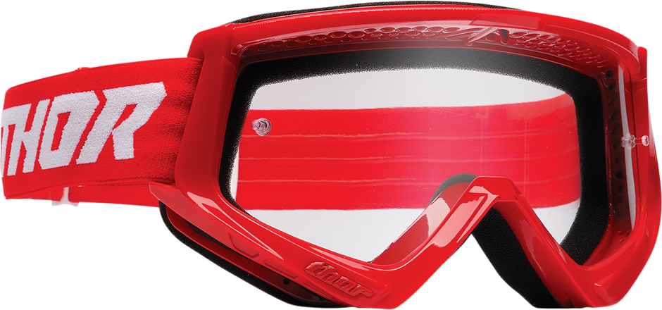 Red and white THOR Youth Combat Goggle Racer eyewear with a sleek design, suitable for young athletes and active sports.