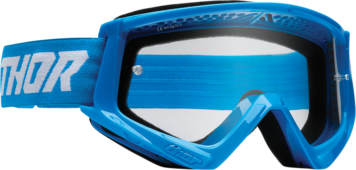 THOR Youth Combat Goggle Racer in blue and white, lightweight protective eyewear for young athletes.