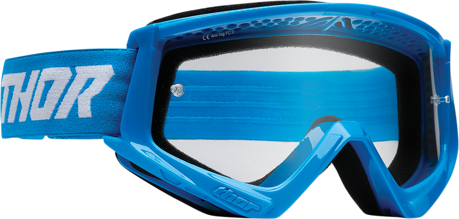 THOR Youth Combat Goggle Racer in blue and white, lightweight protective eyewear for young athletes.