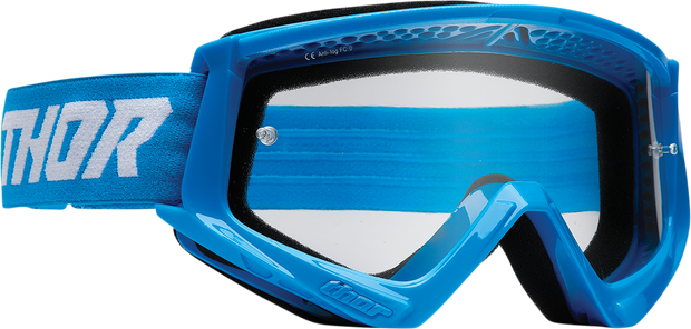 THOR Youth Combat Goggle Racer in blue and white, lightweight protective eyewear for young athletes.