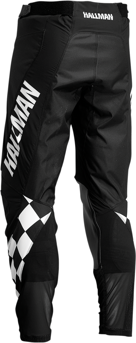 THOR Hallman Differ Cheq offroad ATV pants in black and white, US size 36, with reinforced knee panels and adjustable waistband.