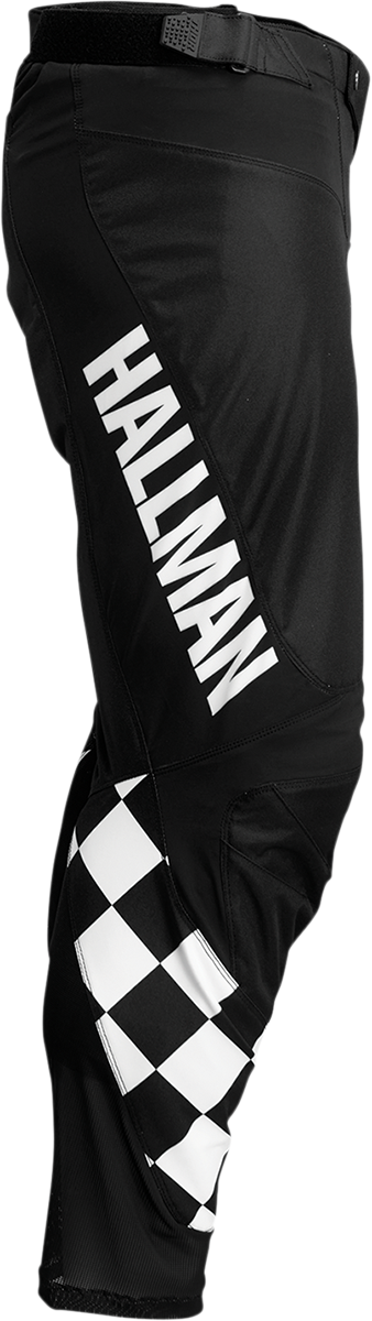Black and white THOR Hallman Differ Cheq ATV pants in US size 36, offroad motocross apparel with durable fabric and protective features.