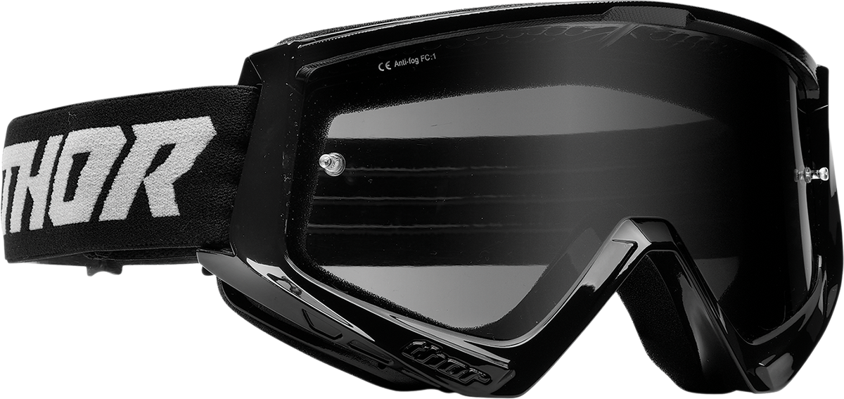THOR Combat Sand Goggle Racer black and gray eyewear with smoke lens, designed for motocross and outdoor sports.