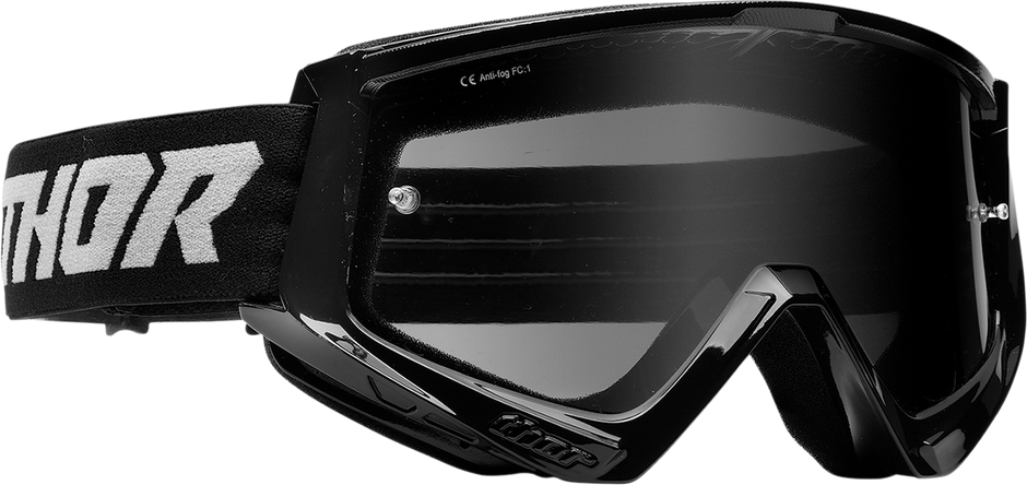THOR Combat Sand Goggle Racer black and gray eyewear with smoke lens, designed for motocross and outdoor sports.