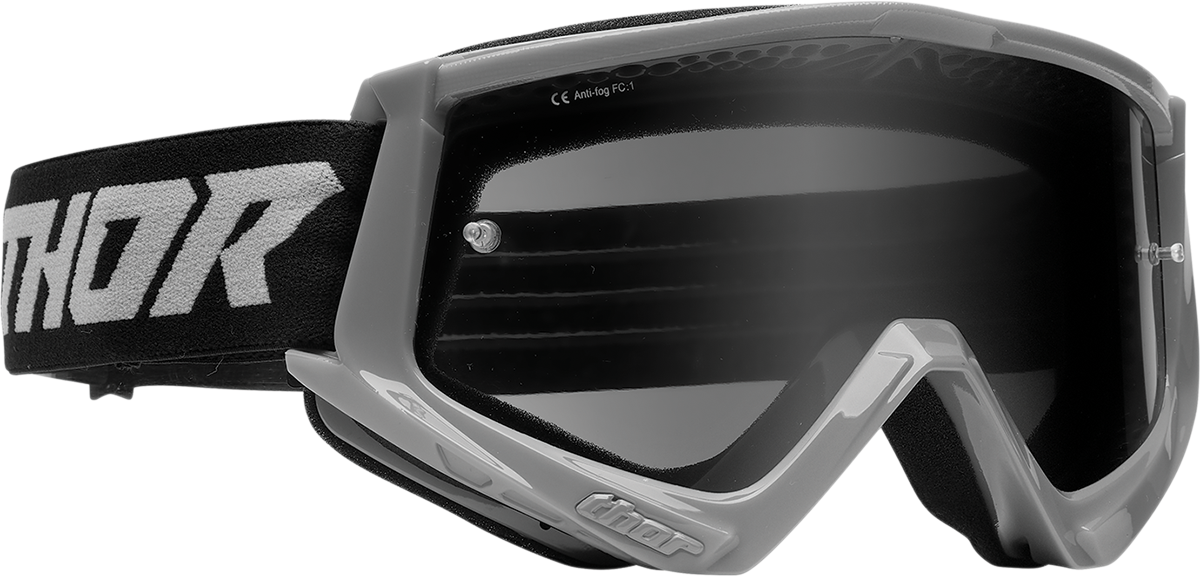 THOR Combat Sand Goggle Racer in gray and black with smoke lens, designed for racing and outdoor activities.