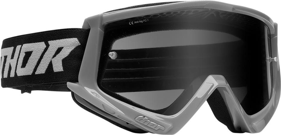 THOR Combat Sand Goggle Racer in gray and black with smoke lens, designed for racing and outdoor activities.