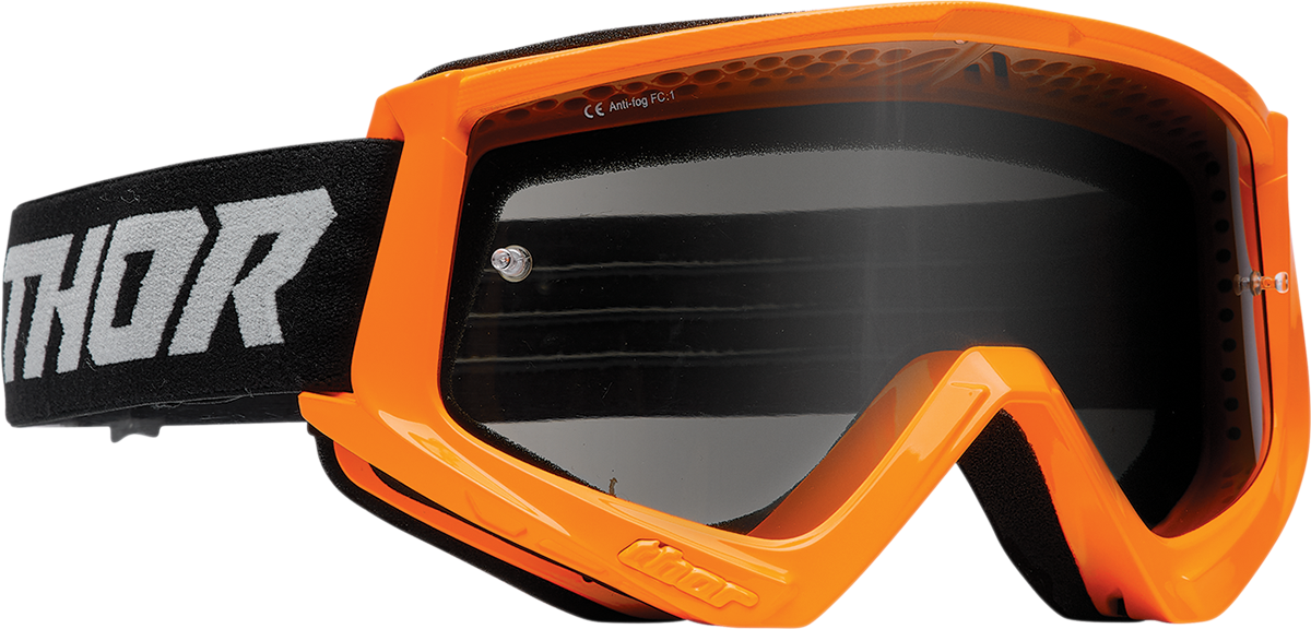 THOR Combat Sand Goggle Racer in Flo Orange and Gray with smoke lens, designed for motocross and off-road riding.