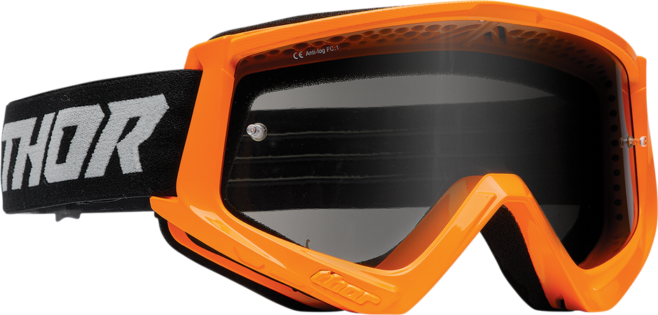 THOR Combat Sand Goggle Racer in Flo Orange and Gray with smoke lens, designed for motocross and off-road riding.