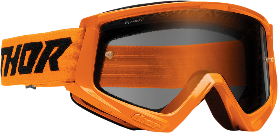 THOR Combat Sand Goggle Racer Flo Orange/Black with smoke lens, durable sports eyewear for motocross and off-road riding.