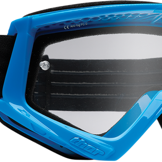THOR Combat Goggle Racer blue and black eyewear with clear lens, designed for optimal protection and visibility during activities.