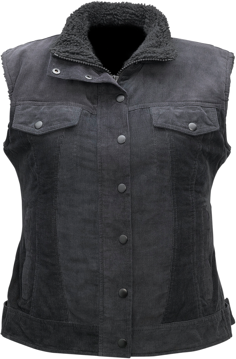 Black Z1R Women's Friske Vest in large size, casual streetwear with a stylish, fitted look and zip-up front.