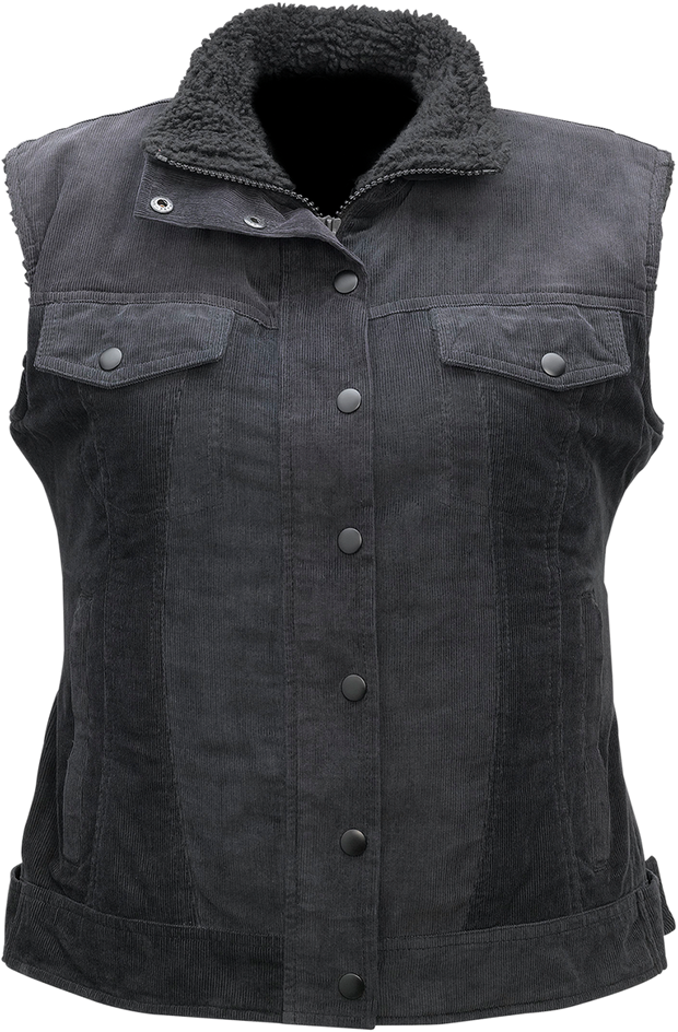 Black Z1R Women's Friske Vest in large size, casual streetwear with a stylish, fitted look and zip-up front.