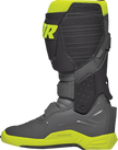 THOR Radial motorcycle boots in gray and fluorescent yellow, size 7, with sturdy design and protective features.