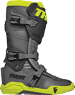 THOR Radial motorcycle boots in gray and fluorescent yellow, size 7, featuring protective design and durable construction.