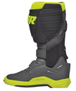 Gray and fluorescent yellow THOR Radial motorcycle boots, size 7, with protective features and sturdy design.