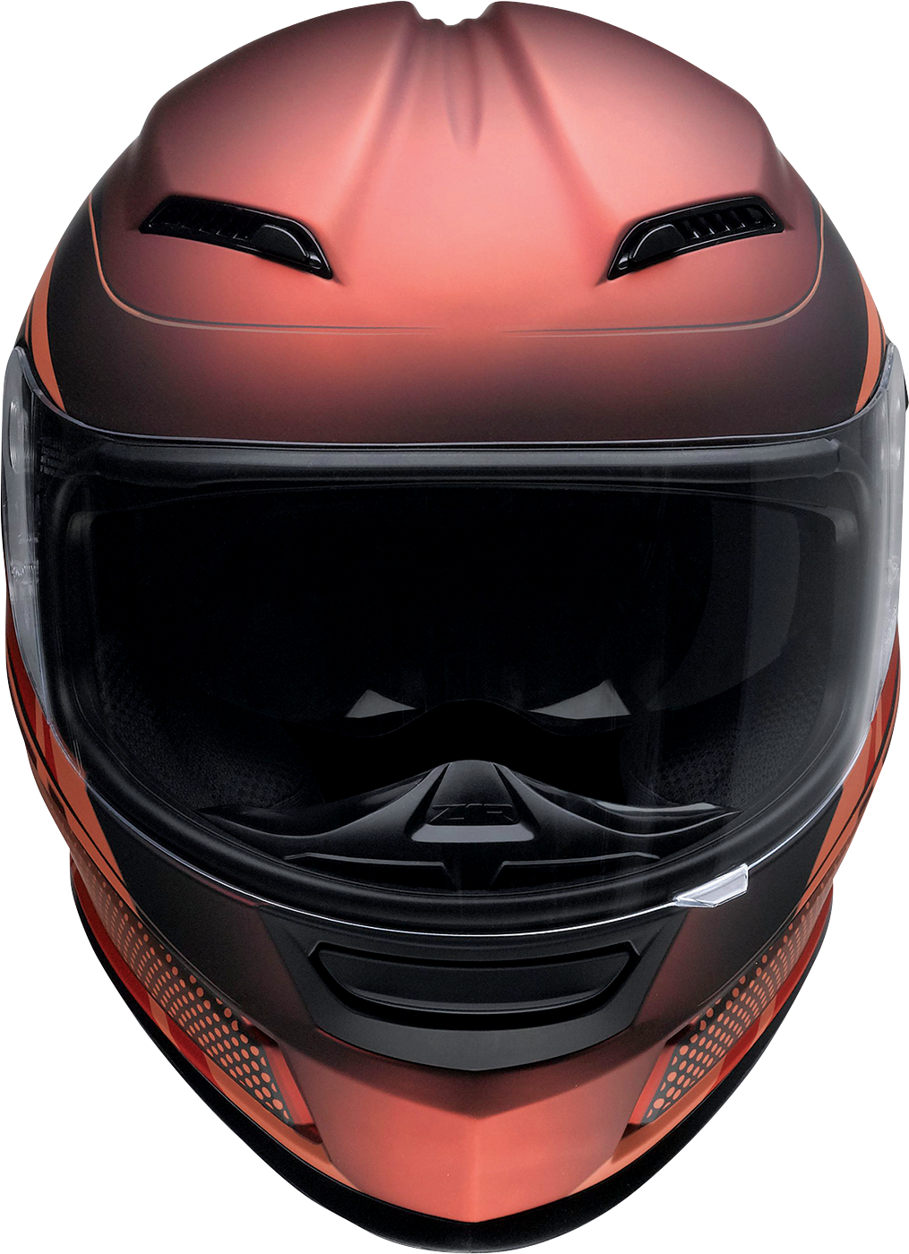Z1R Jackal street full face helmet in Dark Matter black with red accents, size XS, shown from front view.