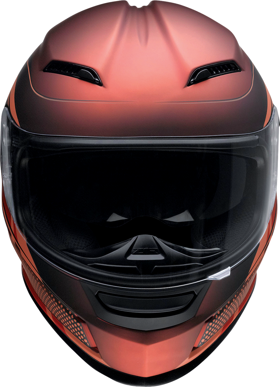 Z1R Jackal street full face helmet in Dark Matter black with red accents, size XS, shown from front view.
