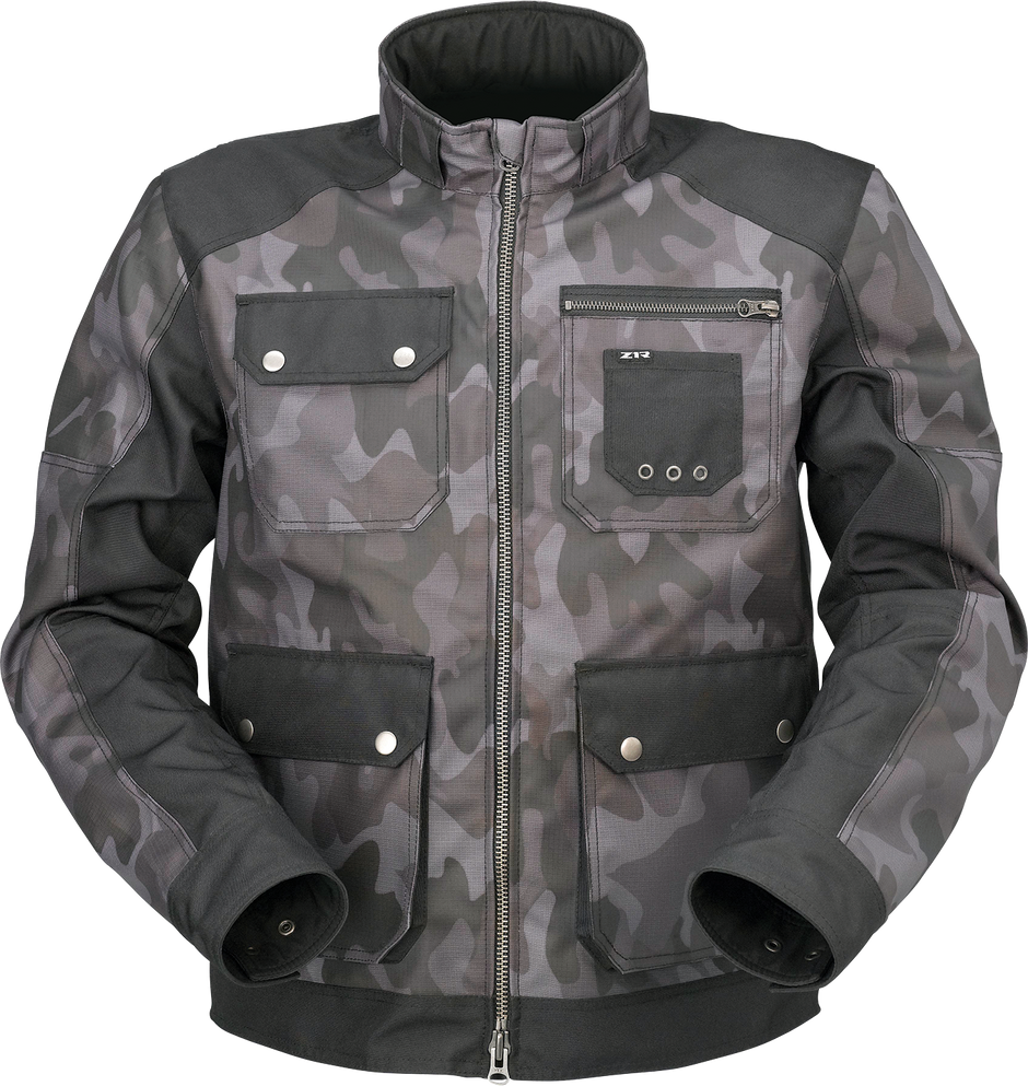 Z1R Camo Gray and Black jacket, small size, street apparel with camo pattern, showcased in a detailed product image.