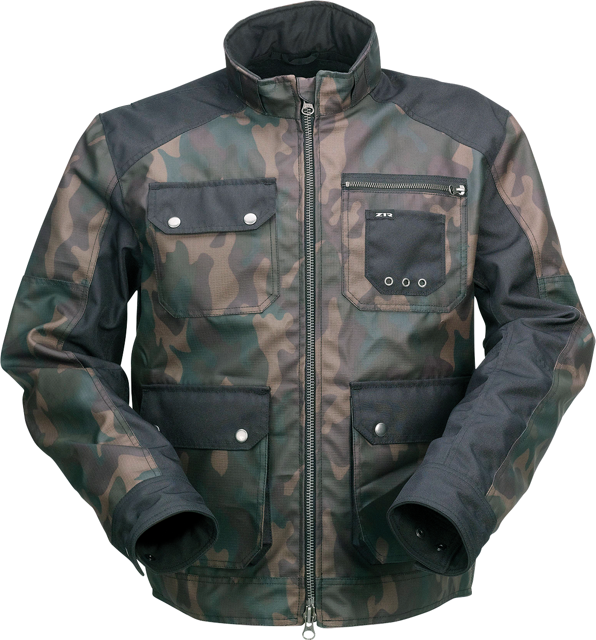 Z1R Woodland Camo Jacket in Small, street apparel style with woodland camouflage pattern and zip-up front.