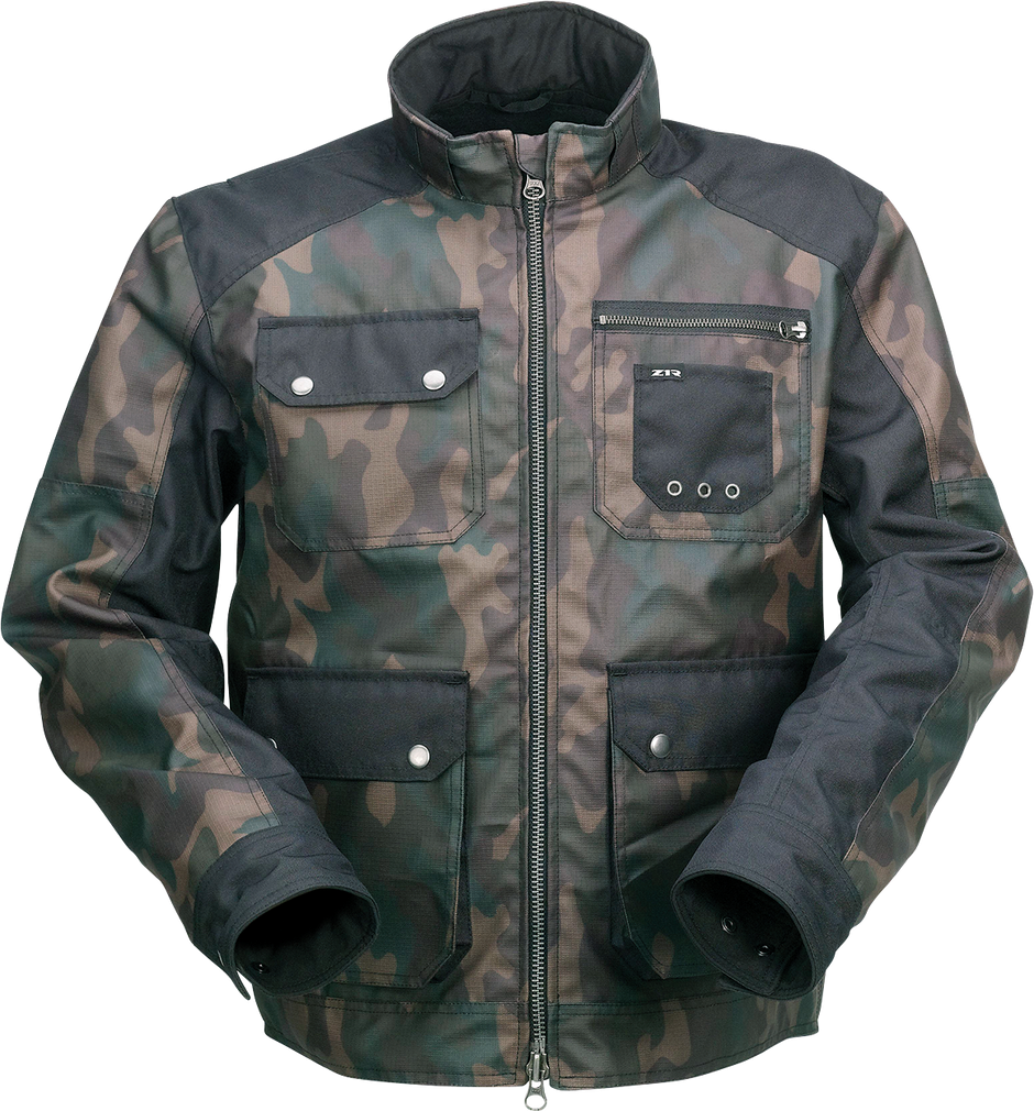 Z1R Woodland Camo Jacket in Small, street apparel style with woodland camouflage pattern and zip-up front.