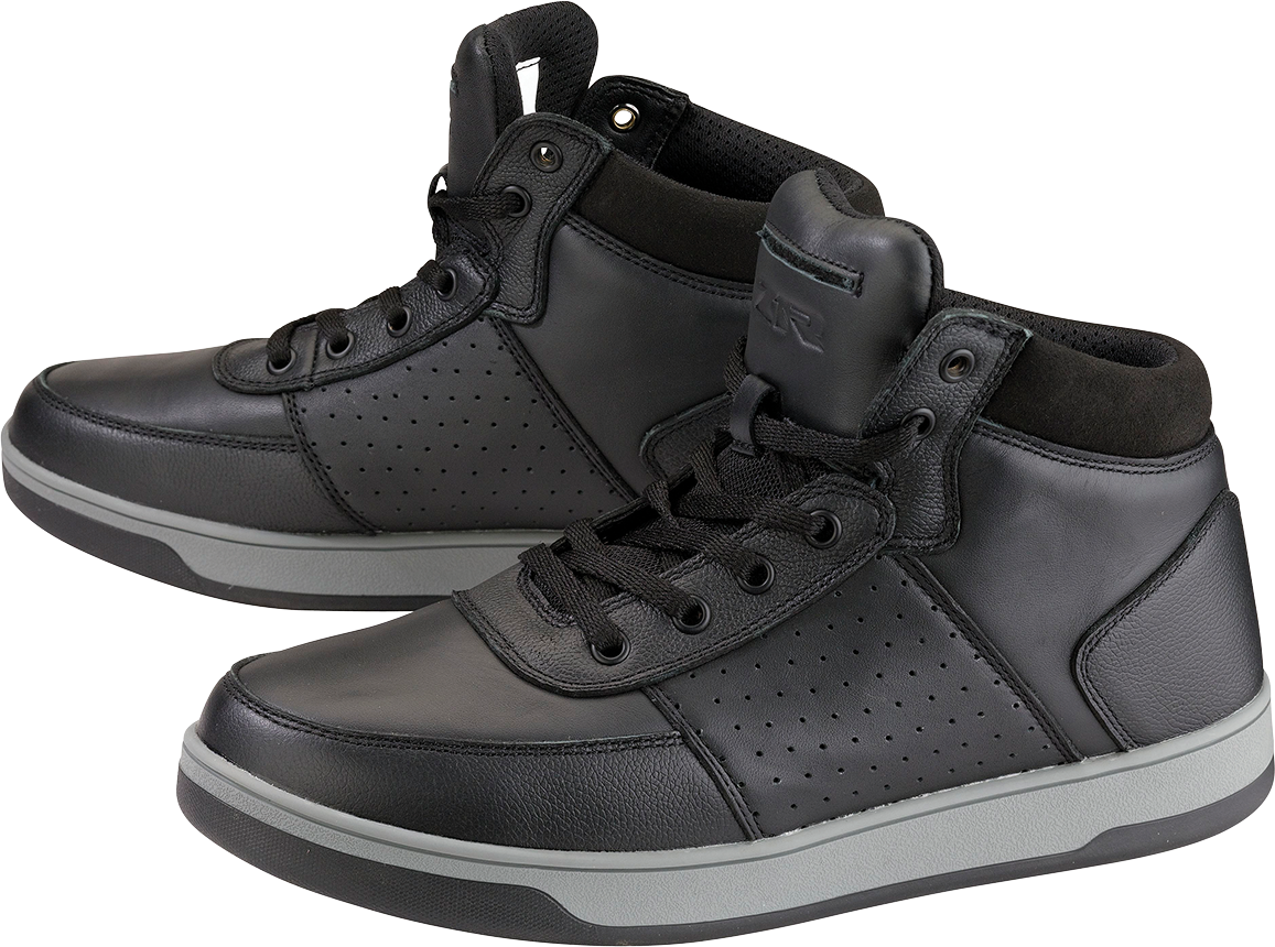 Black Z1R Dundee Boots in US size 8, featuring rugged leather design and sturdy sole for motorcycle riding and casual wear.