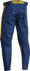 THOR Hallman Legend offroad ATV pants in navy color, US size 32, with reinforced knee panels and adjustable waist.