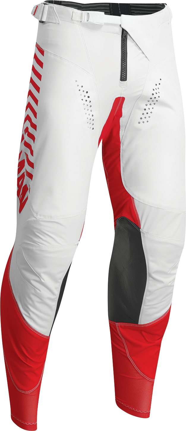 THOR Hallman Differ Slice ATV pants in white and red, US size 28, offroad motocross apparel with protective design.