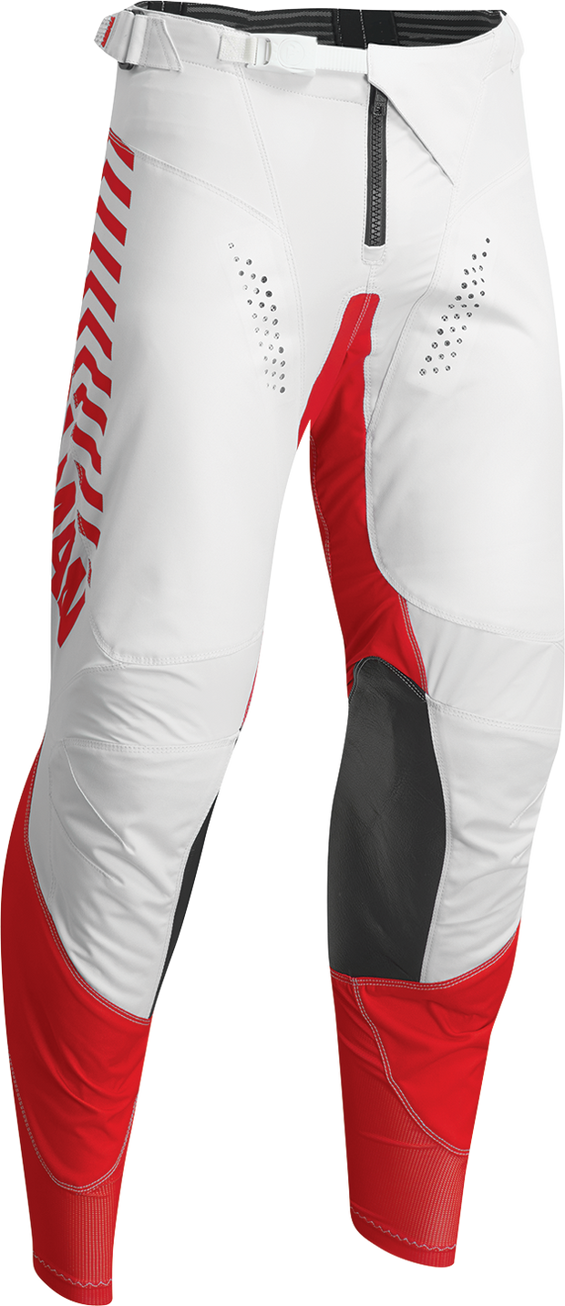 THOR Hallman Differ Slice ATV pants in white and red, US size 28, offroad motocross apparel with protective design.