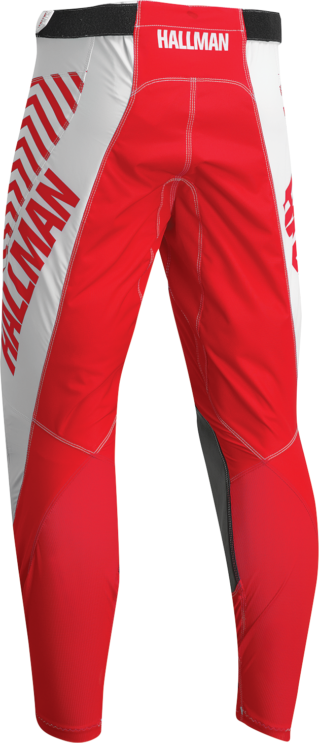THOR Hallman Differ Slice offroad ATV pants in white and red with US size 28, featuring durable fabric and sporty design