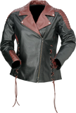 Z1R Women's Combiner leather jacket in black and red, medium size, featuring stylish streetwear design and durable leather material.